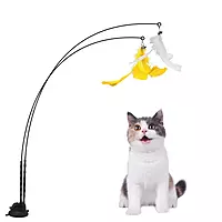 Flexible Feather Cat Teaser Wand with Suction Base