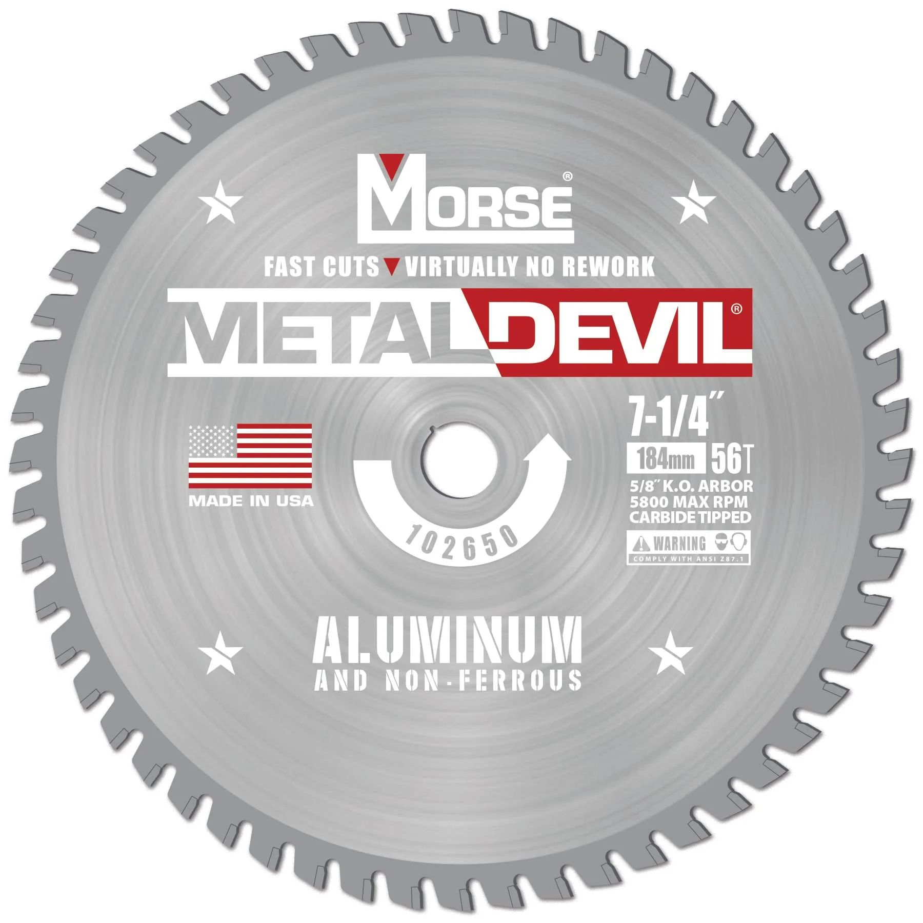 Morse Metal Devil CSM7255658FNFC, Circular Saw Blade, Carbide Tipped, Aluminum Cutting, 7-1/4 inch, 1 Pack