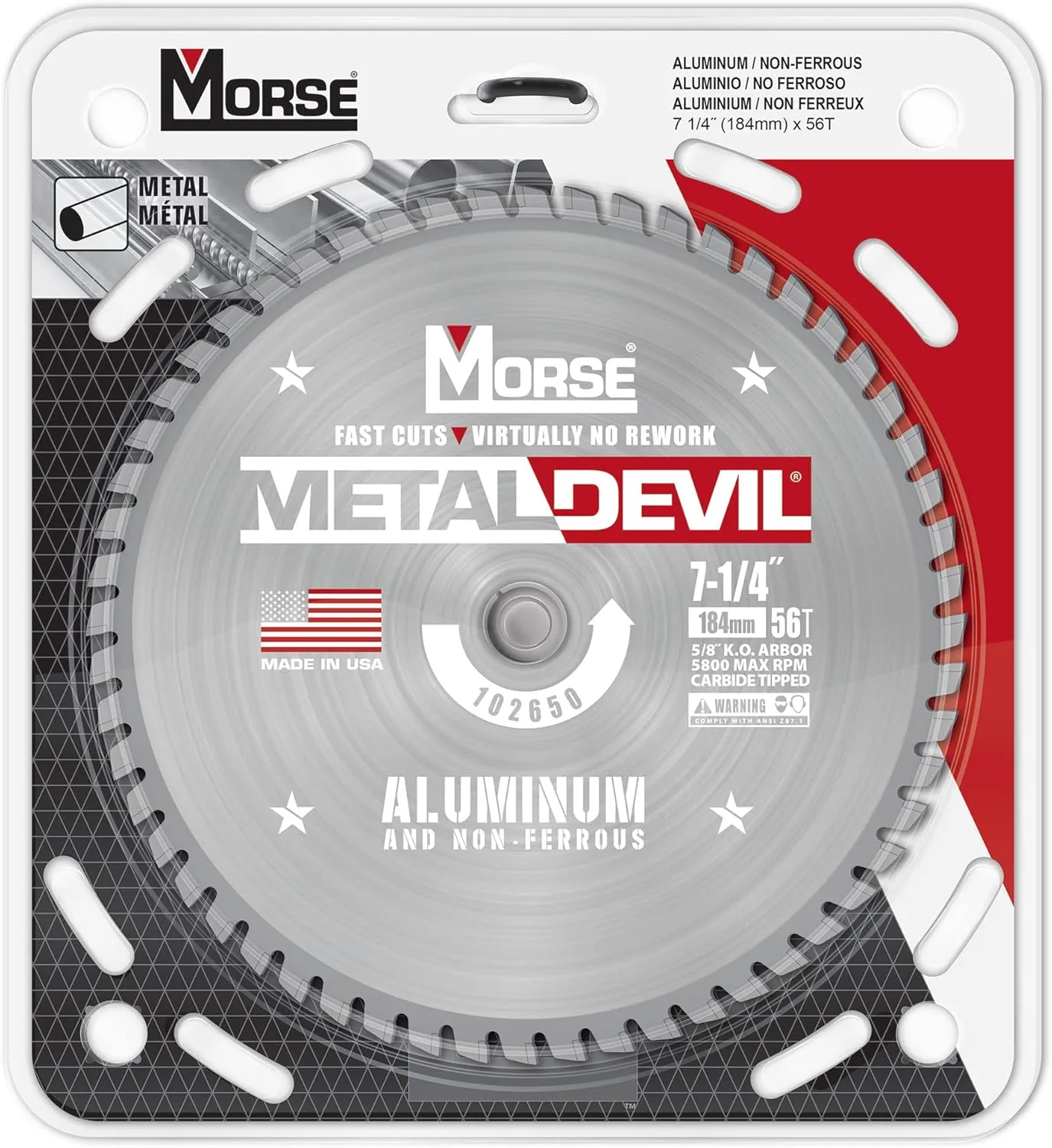 Morse Metal Devil CSM7255658FNFC, Circular Saw Blade, Carbide Tipped, Aluminum Cutting, 7-1/4 inch, 1 Pack