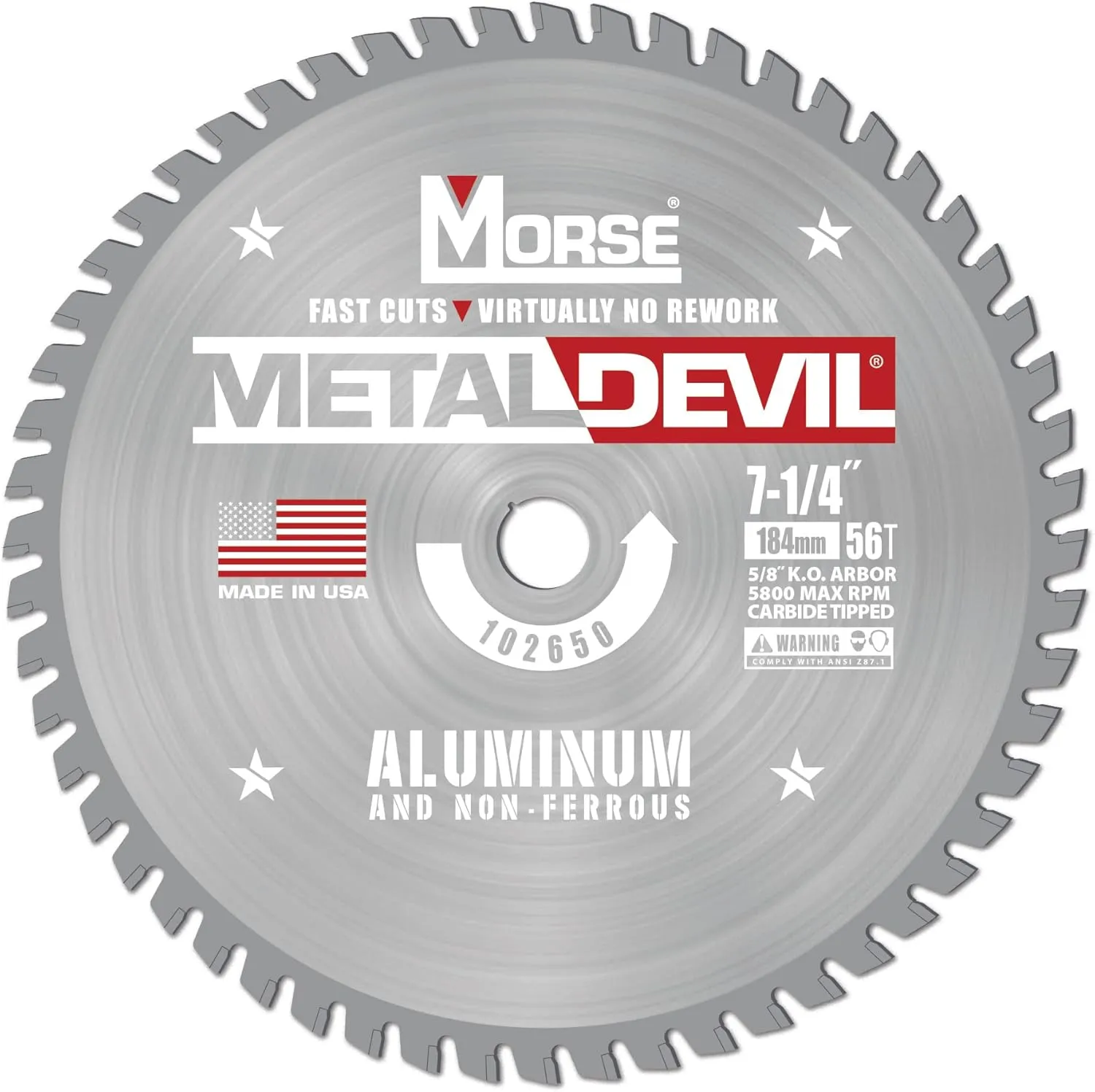Morse Metal Devil CSM7255658FNFC, Circular Saw Blade, Carbide Tipped, Aluminum Cutting, 7-1/4 inch, 1 Pack