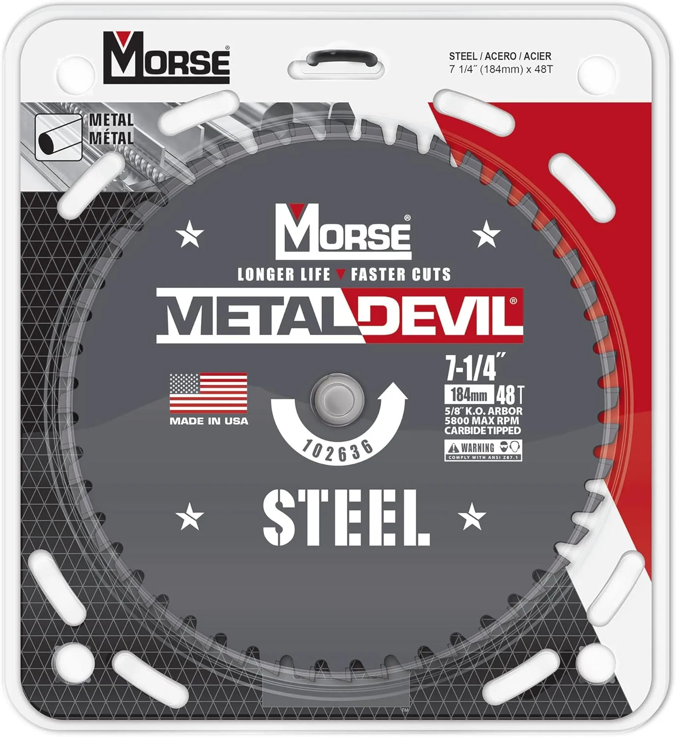 Morse Metal Devil CSM7254858FSC Circular Saw Blade, Carbide Tipped, Steel Cutting, 7-1/4 inch