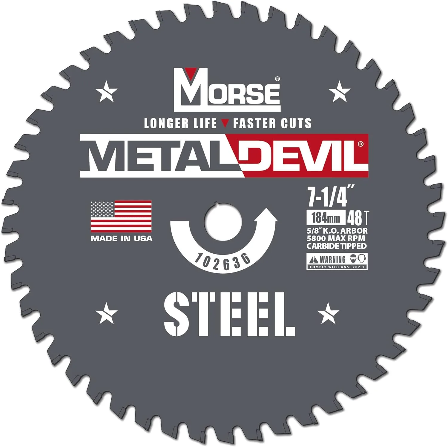Morse Metal Devil CSM7254858FSC Circular Saw Blade, Carbide Tipped, Steel Cutting, 7-1/4 inch