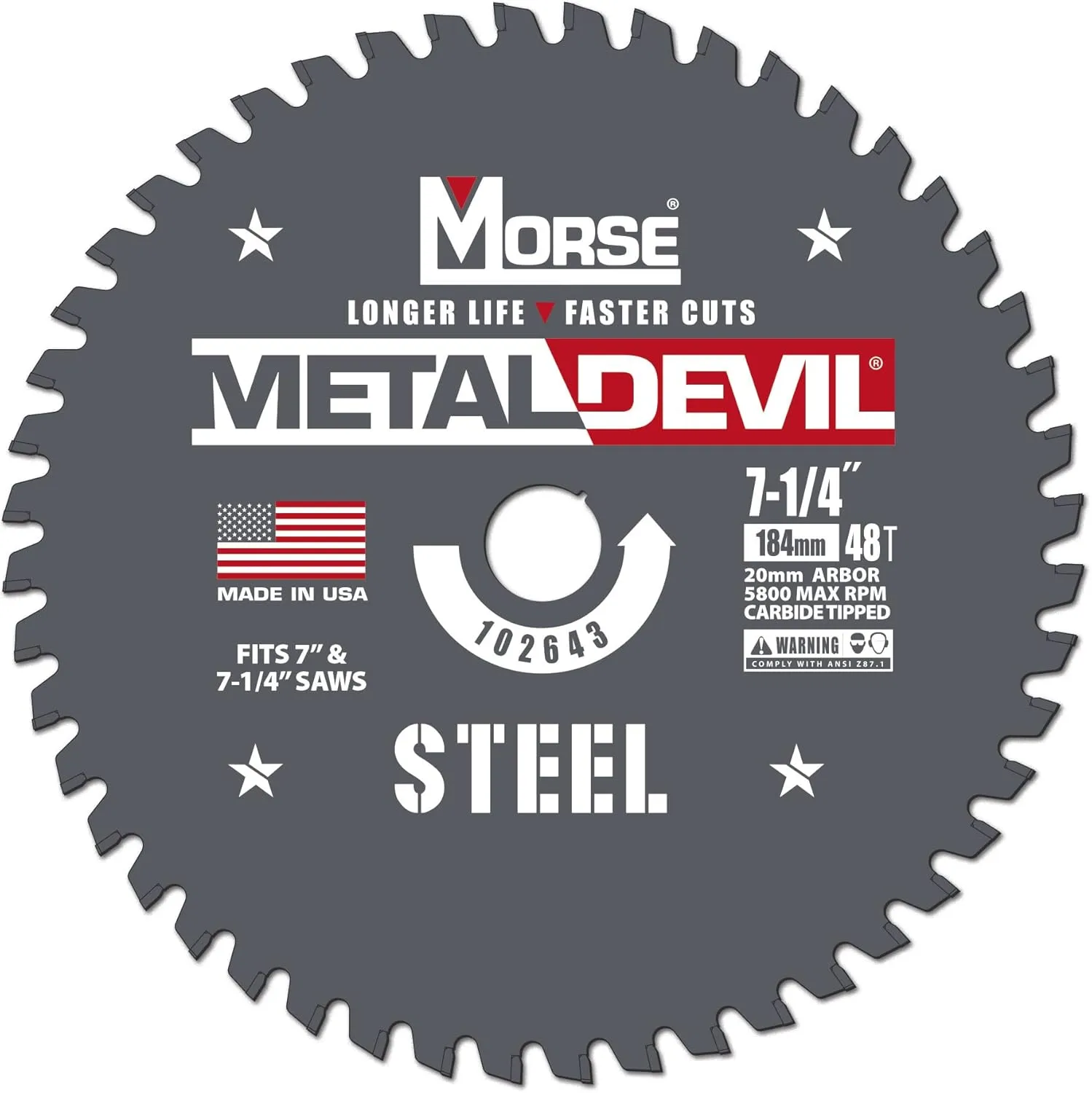 Morse Metal Devil CSM7254820FSC, Circular Saw Blade, Carbide Tipped, Steel Cutting, 7-1/4 inch, 1 Pack