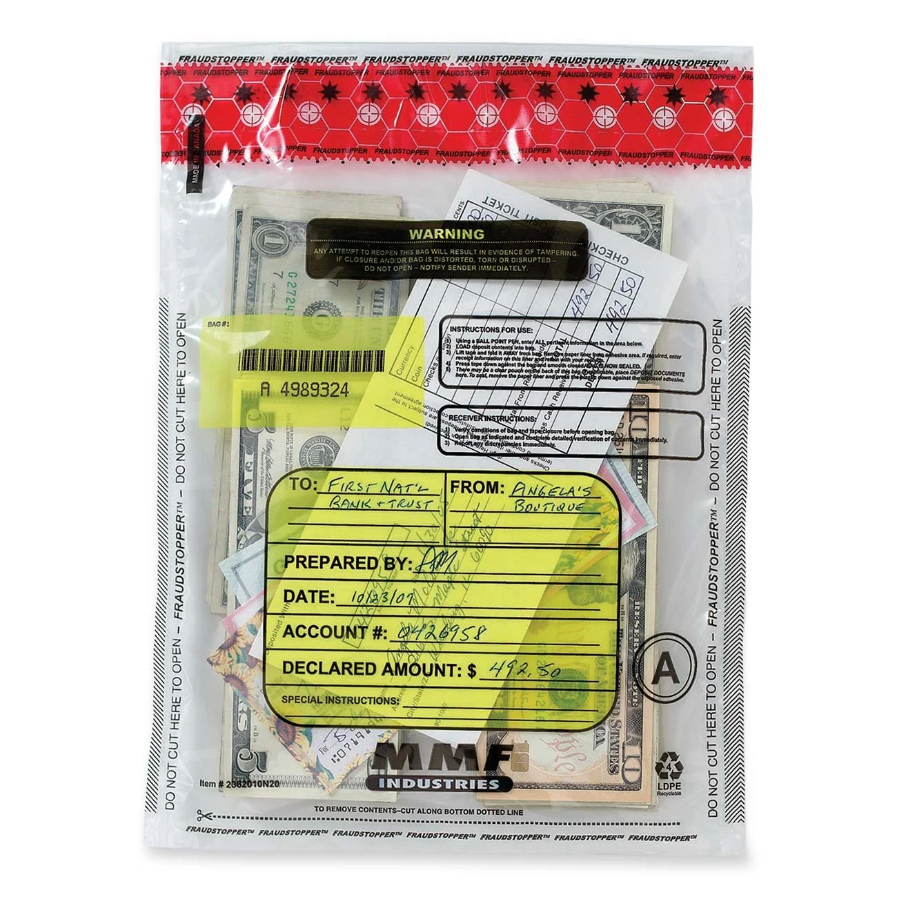MMF Industries Tamper-Evident Deposit Bags, 12 x 16 in, Clear - Pack of 100