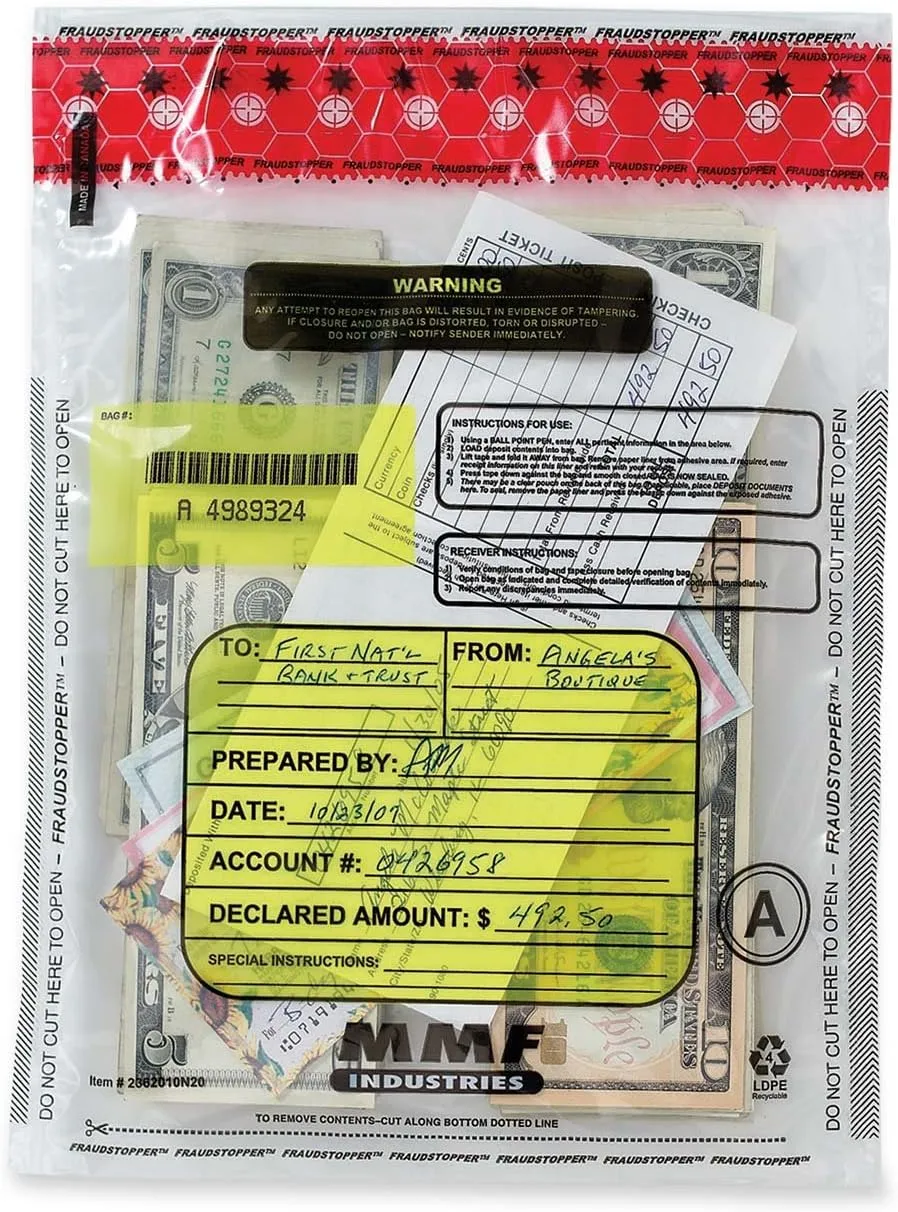 MMF Industries Tamper-Evident Deposit Bags, 12 x 16 in, Clear - Pack of 100
