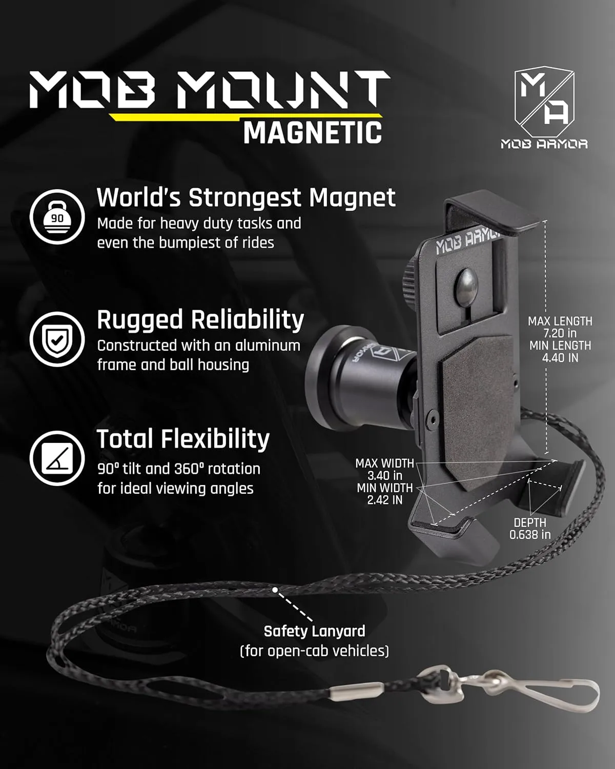 Mob Armor Heavy Duty Magnetic Phone Mount for Car - Large Black