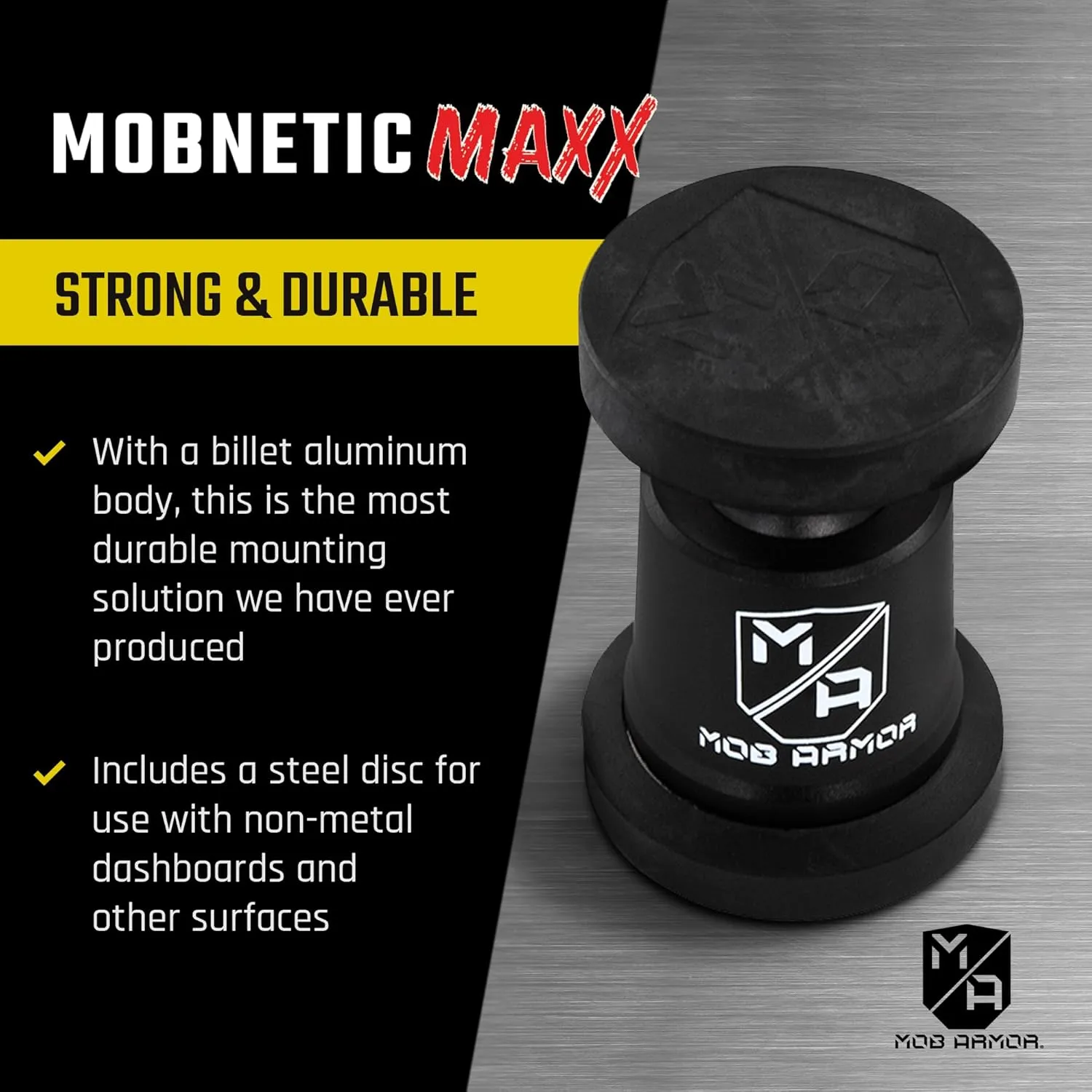 Mob Armor MobNetic Maxx Magnetic Car Phone Mount, 90° Tilt, 360° Rotation, Aluminum - Black