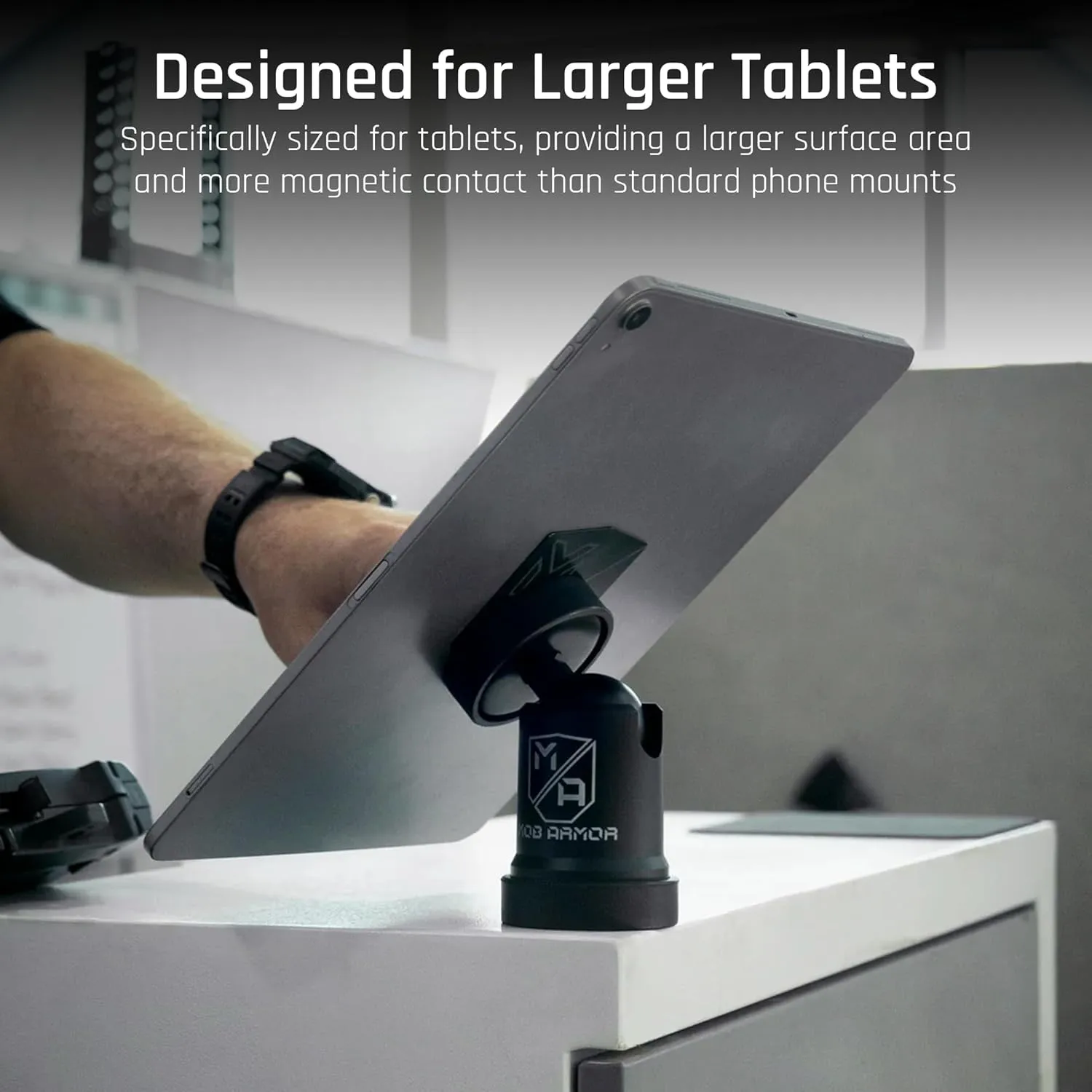 Mob Armor Tabnetic Maxx - Universal Magnetic Tablet Mount for Trucks, Cars, RVs, Heavy Equipment, Adhesive Mounting, Tablet Compatible, Magnetic Phone Mount, Console Accessories
