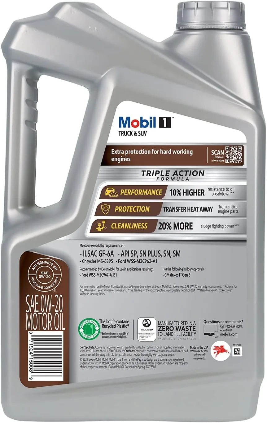 Mobil 1 Truck & SUV Full Synthetic Motor Oil 0W-20, 5 Quart