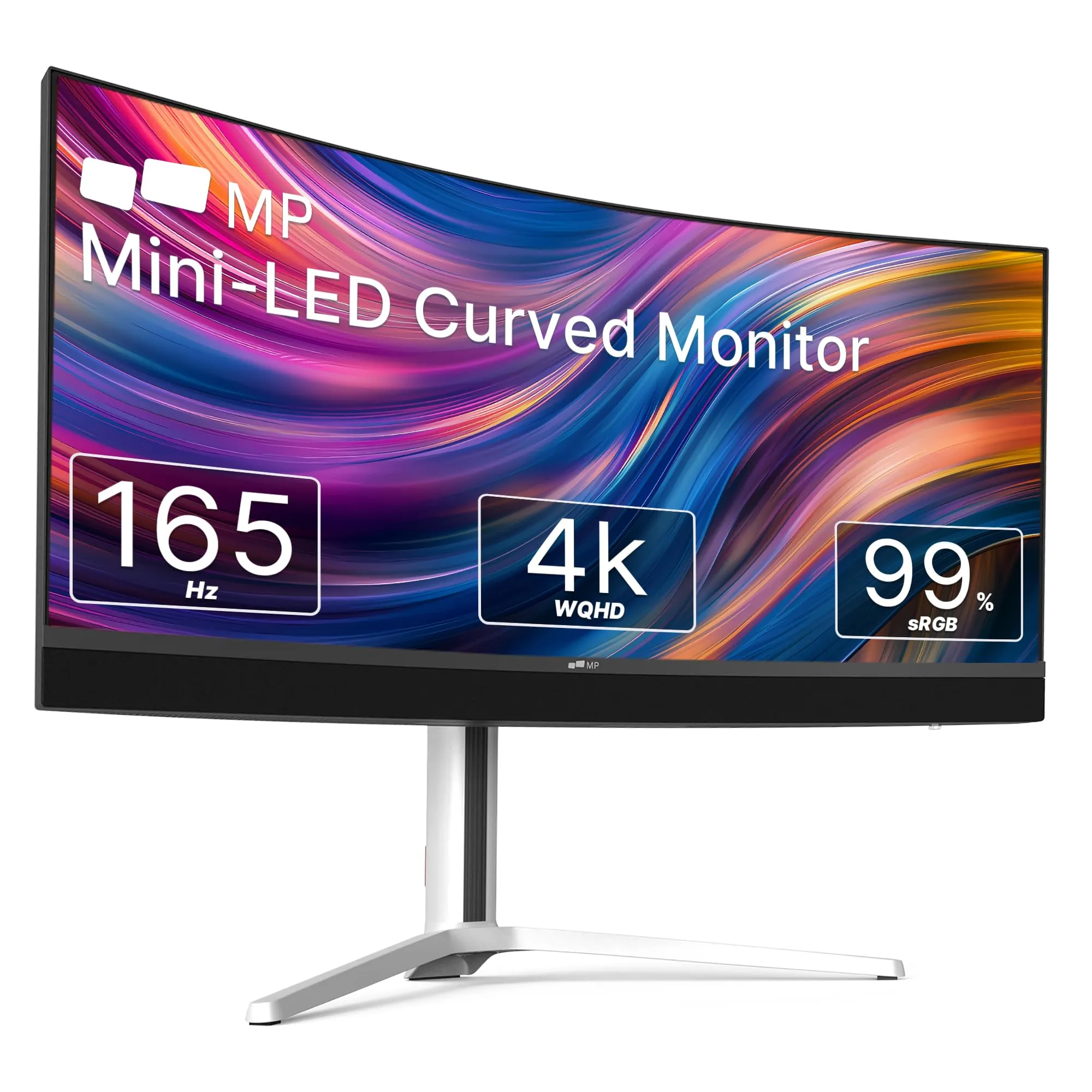 Mobile Pixels 34" Mini-LED Curved Gaming Monitor, WQHD 3440x1440 165Hz 1ms, HDR1000, 99% sRGB/Adobe RGB, 90W USB-C, FreeSync Premium, Built-in Speakers