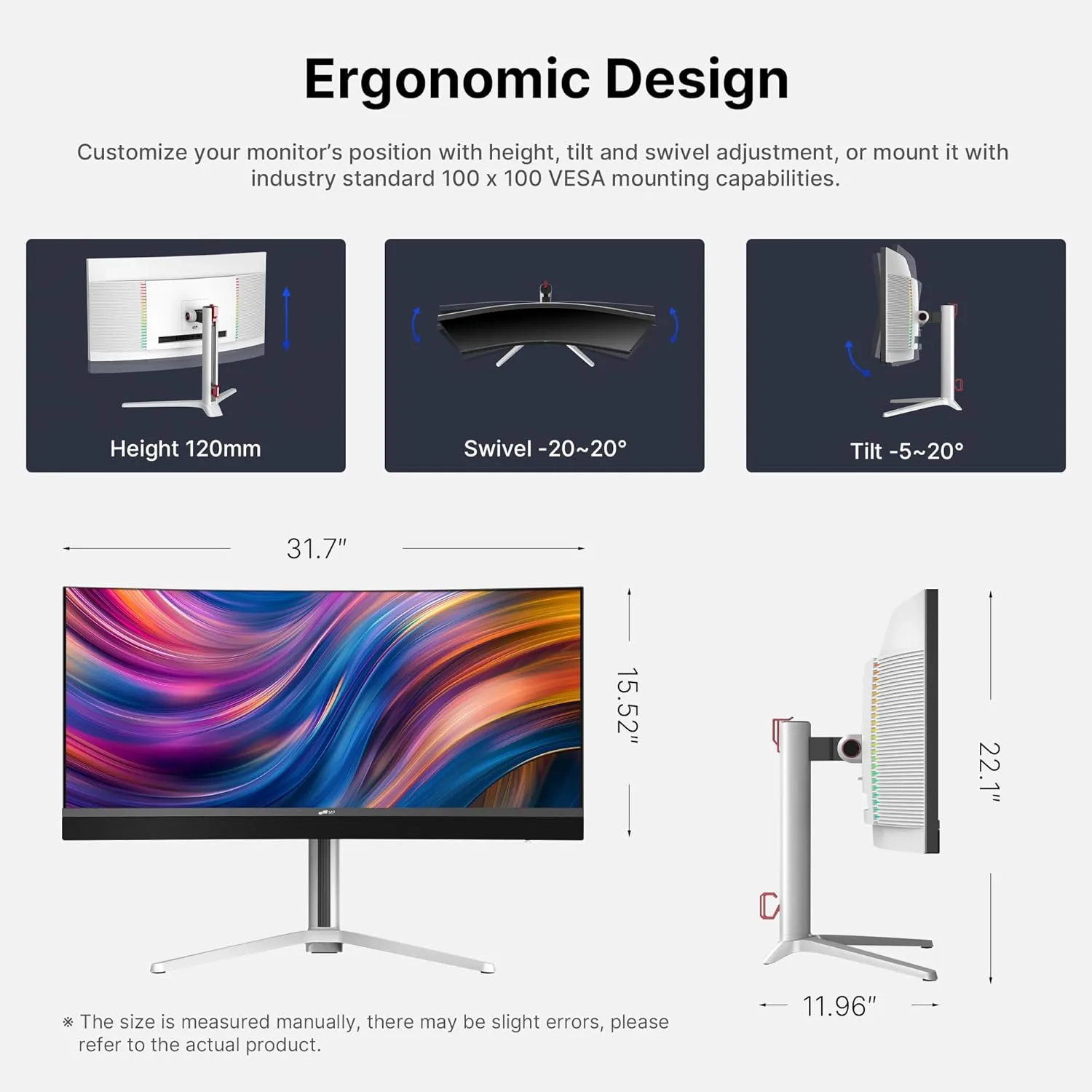 Mobile Pixels 34" Mini-LED Curved Gaming Monitor, WQHD 3440x1440 165Hz 1ms, HDR1000, 99% sRGB/Adobe RGB, 90W USB-C, FreeSync Premium, Built-in Speakers