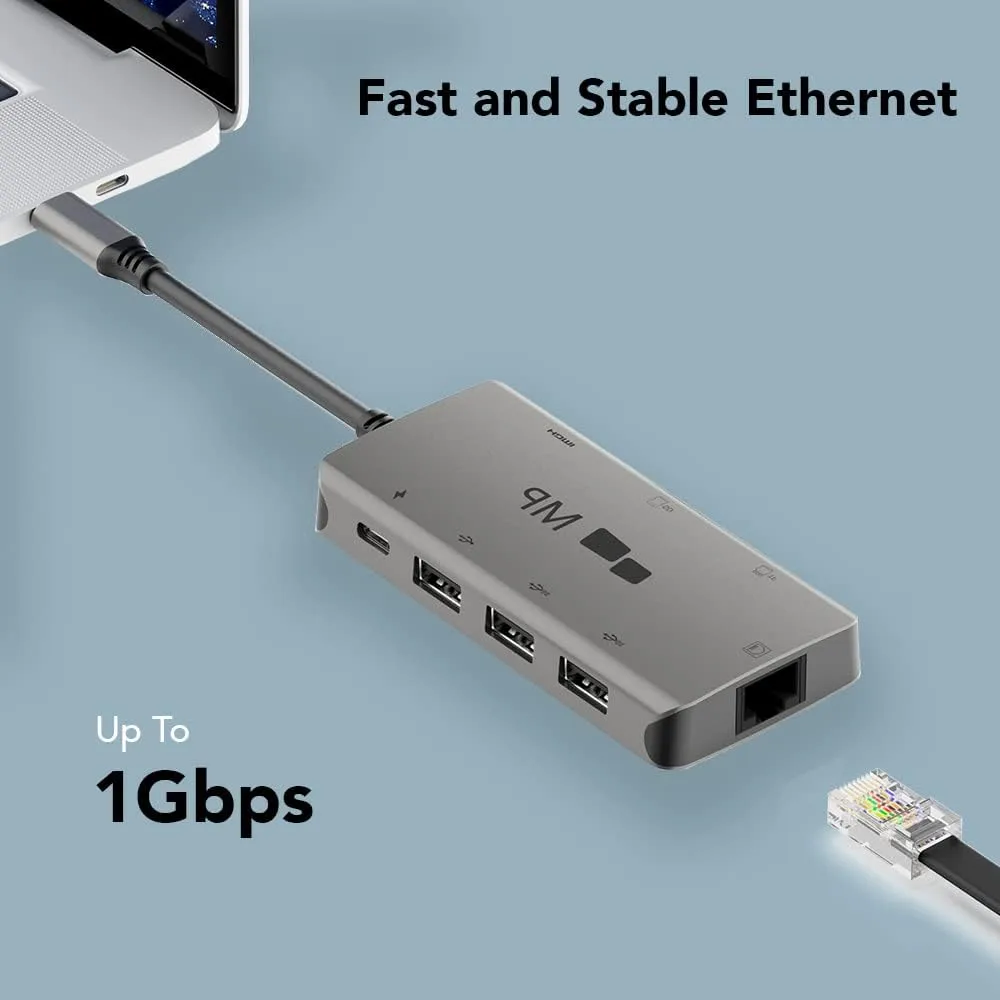 Mobile Pixels 8-in-1 USB C Hub Adapter with 4K HDMI, Ethernet, SD/microSD (Space Gray)