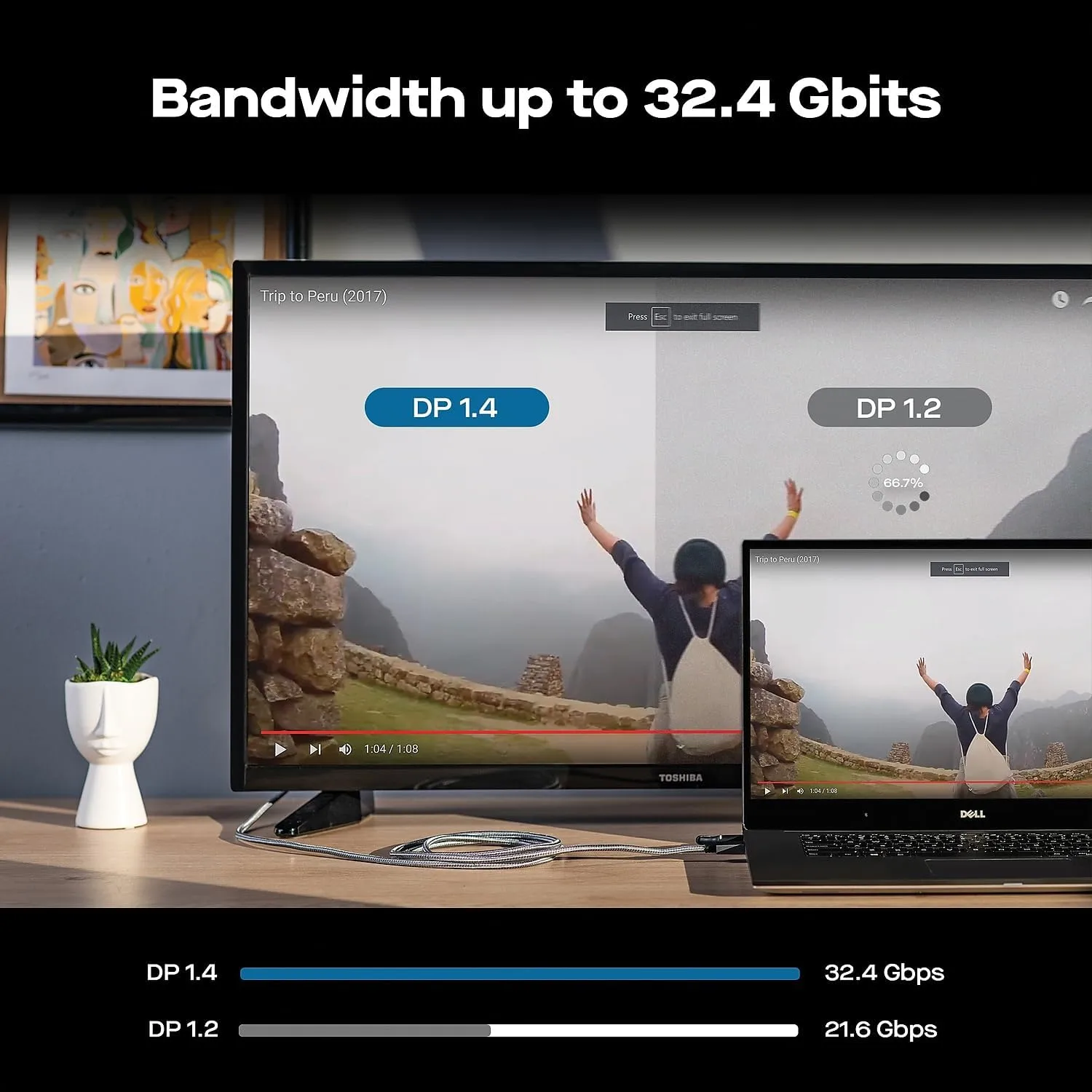 Mobile Pixels 8K DisplayPort 6ft Cable, DP 1.4 Cable (8K@60Hz, 4K@144Hz) HBR3 Support 32.4Gbps, HDR, HDCP 2.2, FreeSync G-Sync (Black)