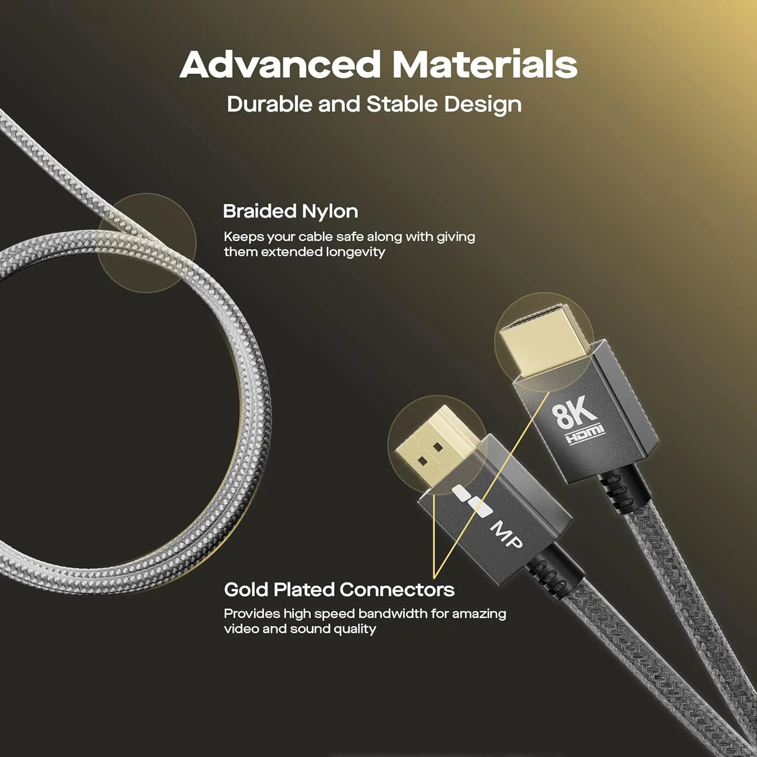 Mobile Pixels 8K HDMI Cable, 6FT Braided Nylon, 48Gbps, 8K@60Hz