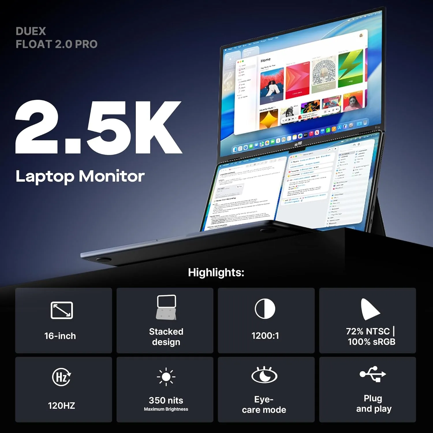 Mobile Pixels Duex Float 2.0 Portable Stacked Monitor