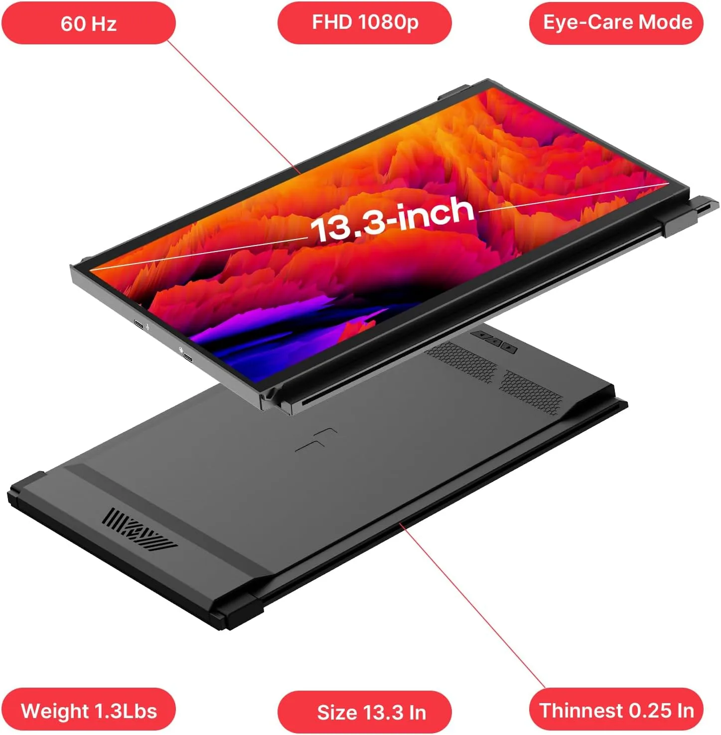 Portable Monitor - Mobile Pixels Duex Plus DS 13.3" FHD 1080P Laptop Monitor Extender, USB-C/HDMI, Plug and Play