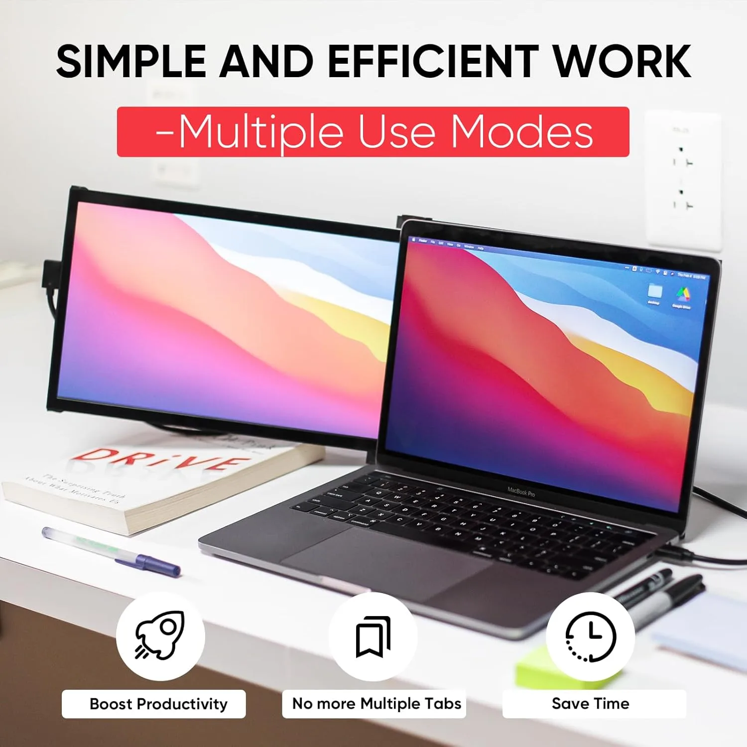 Portable Monitor - Mobile Pixels Duex Plus DS 13.3" FHD 1080P Laptop Monitor Extender, USB-C/HDMI, Plug and Play