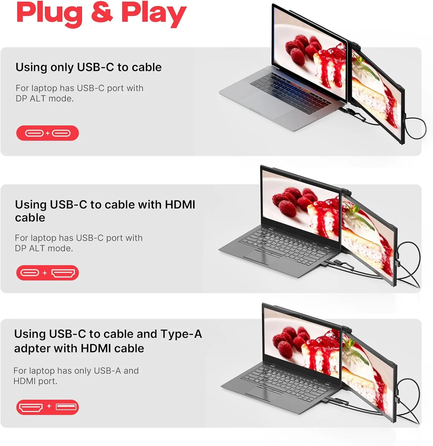 Portable Monitor - Mobile Pixels Duex Plus DS 13.3" FHD 1080P Laptop Monitor Extender, USB-C/HDMI, Plug and Play