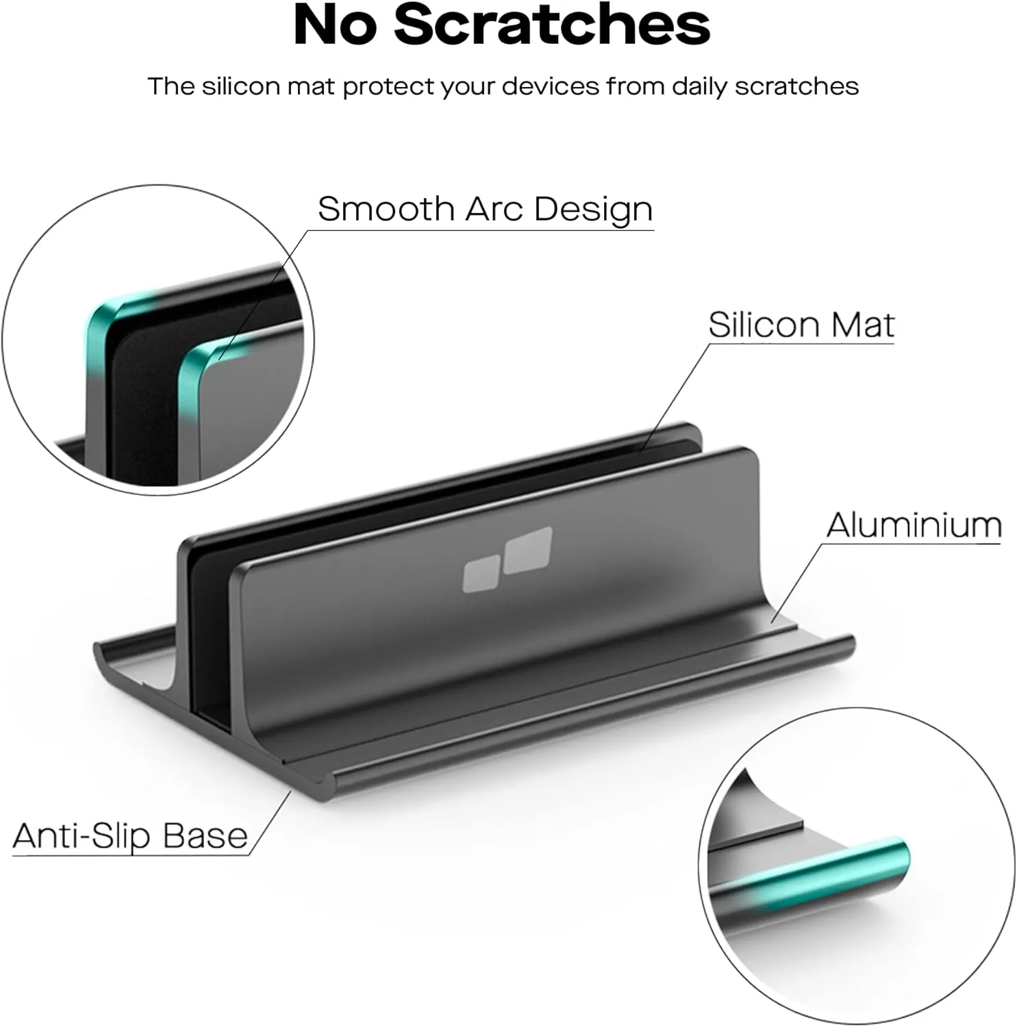 MP Mobile Pixels Upright Laptop Cradle Stand 3-in-1 Design, Adjustable Desktop Aluminum Stand for Smartphones, Tablets