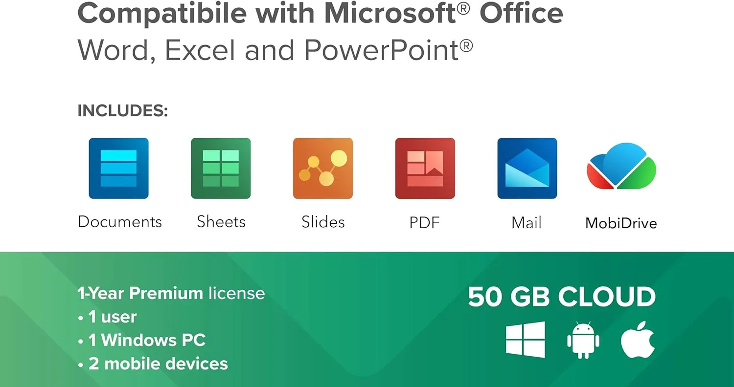 OfficeSuite Personal Office Pack + 2T MobiDrive Cloud Storage