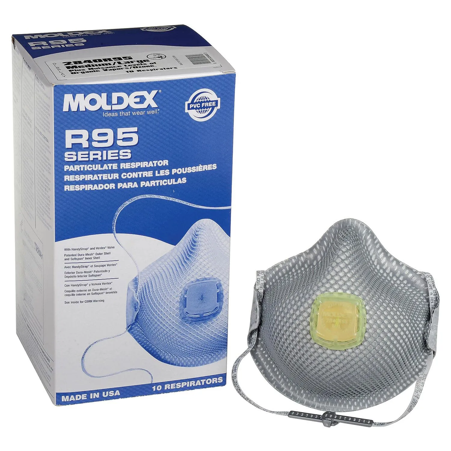 2840R95 R95 Particulate Respirators with HandyStrap, Medium/Large, 10/Box