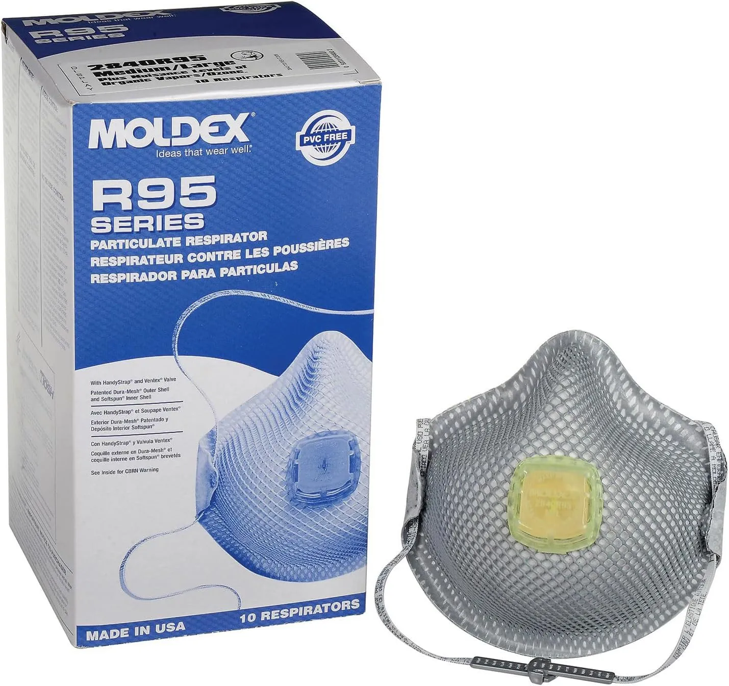 2840R95 R95 Particulate Respirators with HandyStrap, Medium/Large, 10/Box