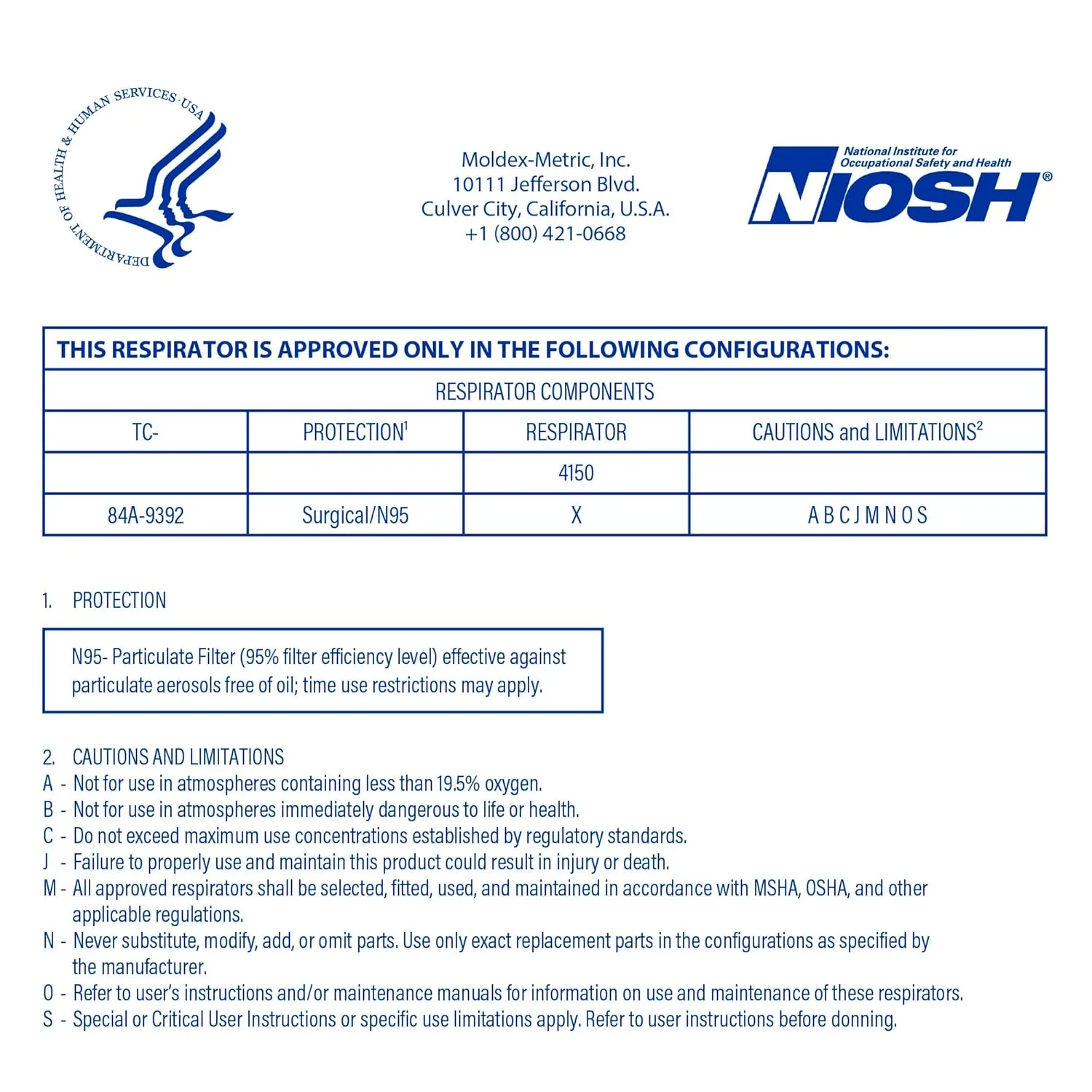 Moldex 4150 N95 AirWave® Disposable Healthcare Surgical Particulate Respirator, Size Medium/Large, NIOSH Approved