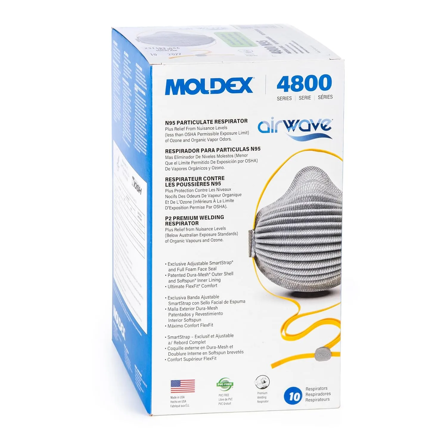 Moldex 4801 N95 AirWave® Disposable Particulate Respirator Plus Nuisance Organic Vapors with SmartStrap® and Full Foam