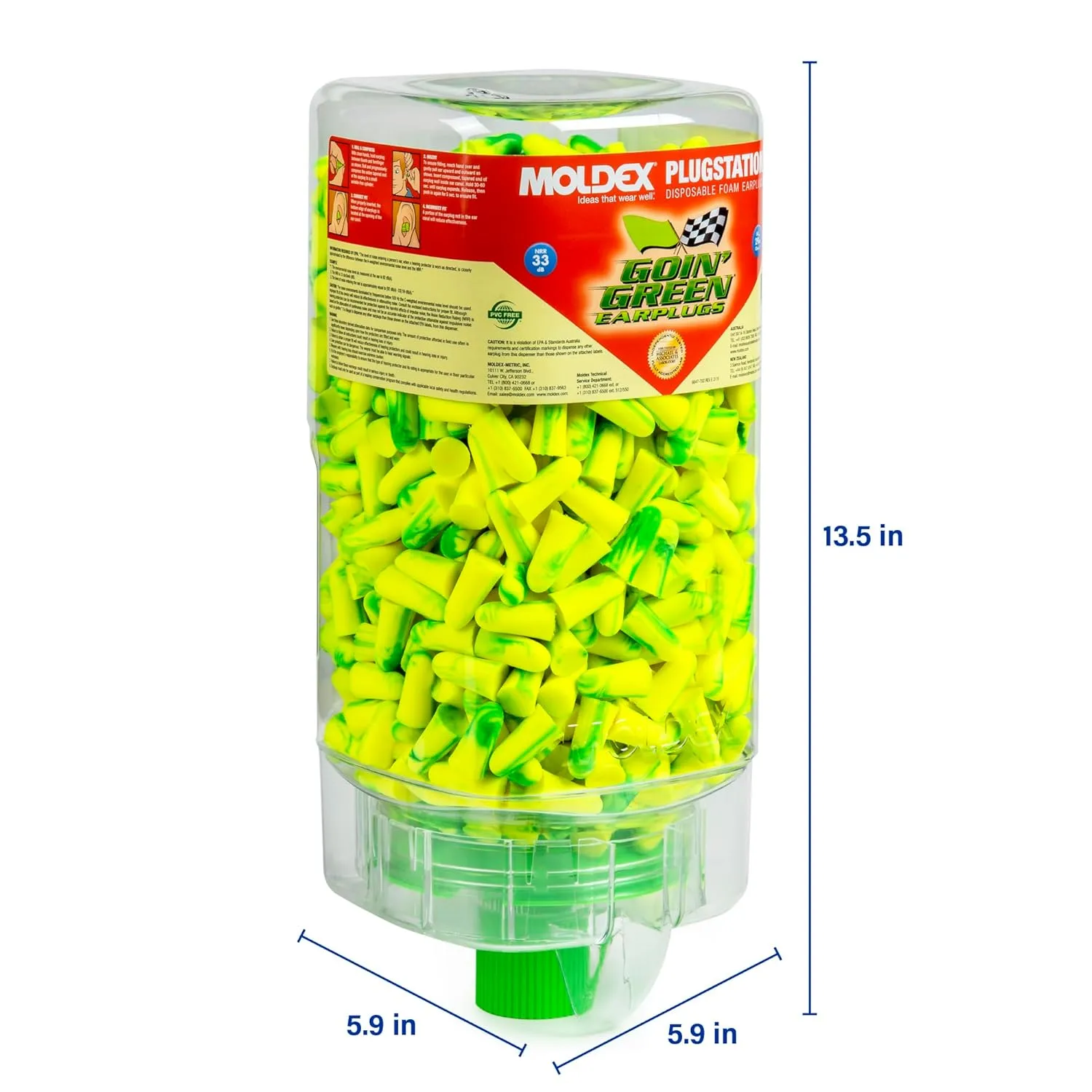 Moldex Goin' Green® PlugStation® Uncorded Disposable Foam Earplug Dispenser 6647, NRR 33dB