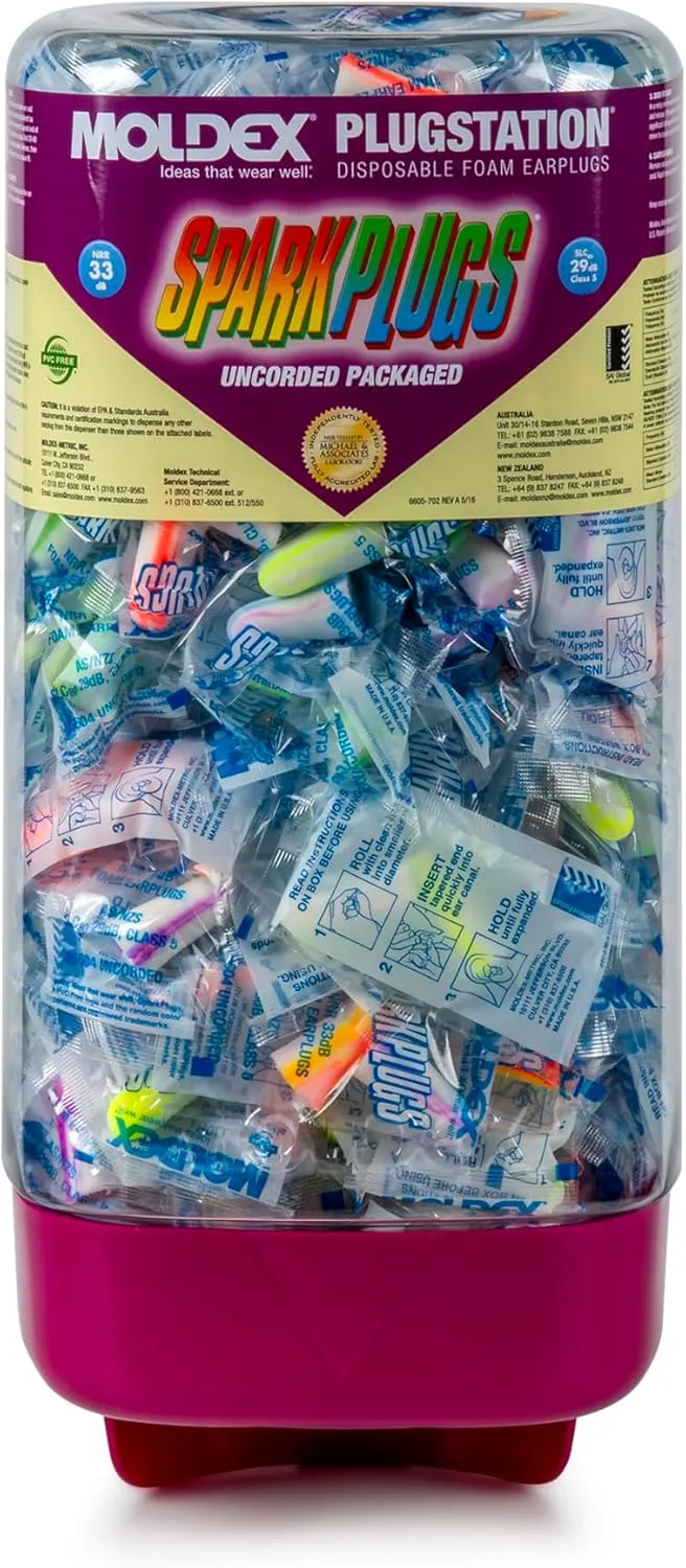 Moldex SparkPlugs PlugStation Uncorded Disposable Foam Earplug Dispenser 6605, NRR 33dB One Size Fits Most Uncorded