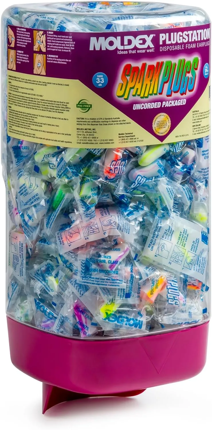 Moldex SparkPlugs PlugStation Uncorded Disposable Foam Earplug Dispenser 6605, NRR 33dB One Size Fits Most Uncorded