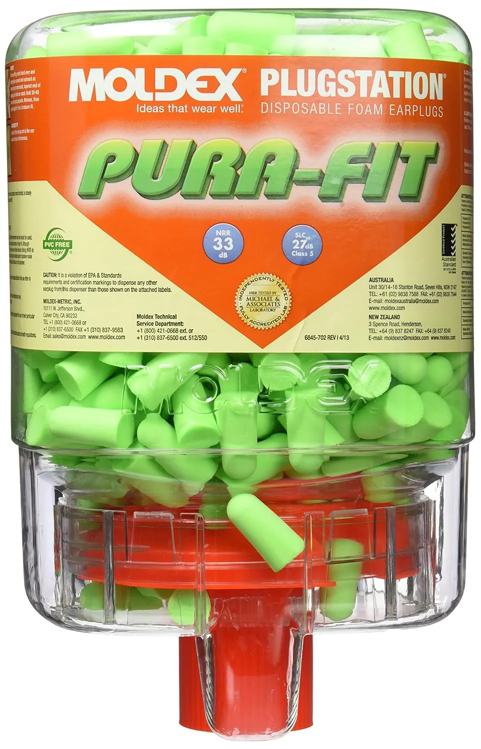 Moldex 507-6844 Plugstation Earplug Dispensers, Long Taper Foam, Uncorded, One Size (Pack of 250)
