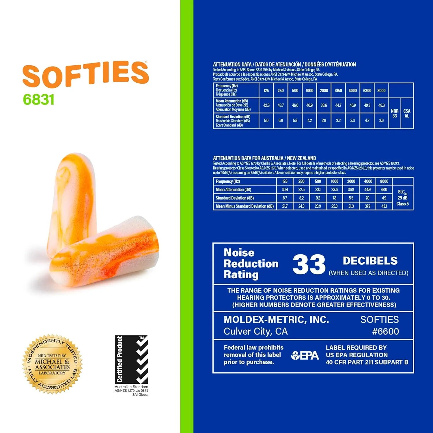 Moldex Softies® TouchFree EcoStation® Uncorded Disposable Foam Earplug Dispenser 6831, NRR 33dB