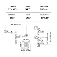 North Bayou Dual Desk Stand H180-FP (Monitor + Laptop)