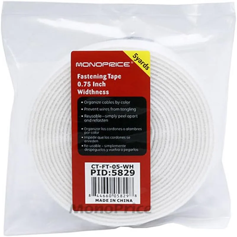 Monoprice Hook and Loop Fastening Tape - 0.75 Inch, 5 Yards Per Roll