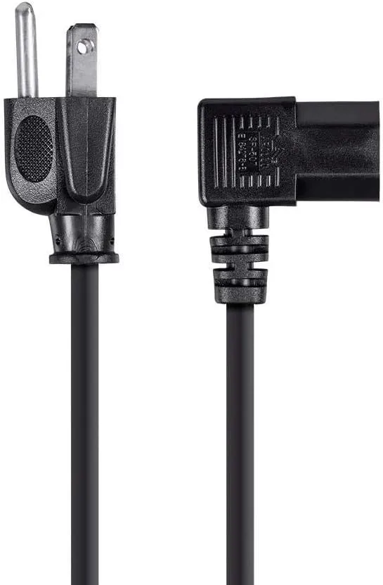 Monoprice 10ft 14AWG Right Angle Power Cord Cable w/ 3 Conductor PC Power Connector Socket (C13/5-15P) - Black 10 Feet