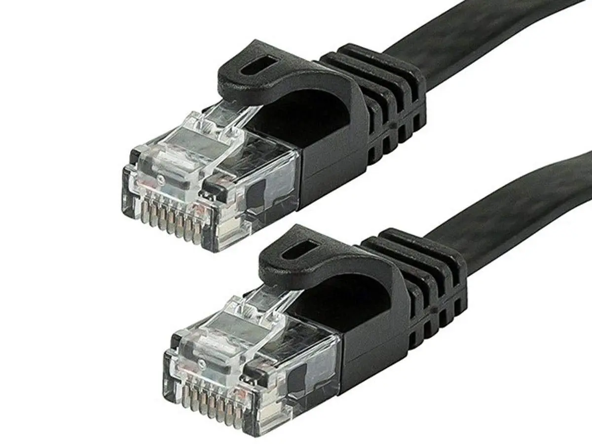 Monoprice Cat6 5ft Black Flat Patch Cable UTP 30AWG 550MHz Pure Bare Copper Snagless RJ45 Flexboot Series Ethernet Cable