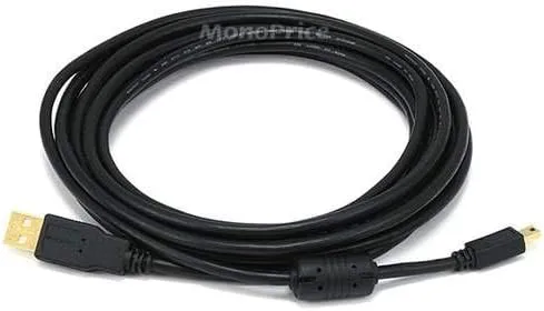 Monoprice USB 2.0 Type-A Male to Mini-B 5pin Male Cable - with Ferrite Core, Gold Plated, 28/24AWG, 6 Feet, Black
