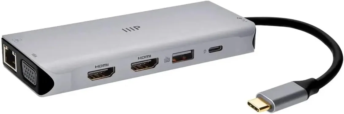 Monoprice 12-in-1 Dual-HDMI + VGA MST Triple Monitor Docking Station, Dual 4K HDMI, VGA, 5Gbps USB-A, Gigabit Ethernet