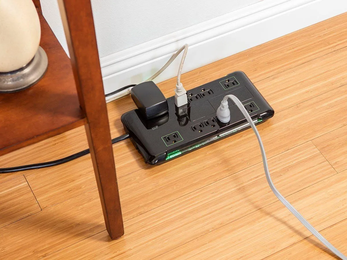 Monoprice 12 Outlet Slim Surge Protector Power Strip - 10 Feet - Black | Heavy Duty Cord | UL Rated, 4