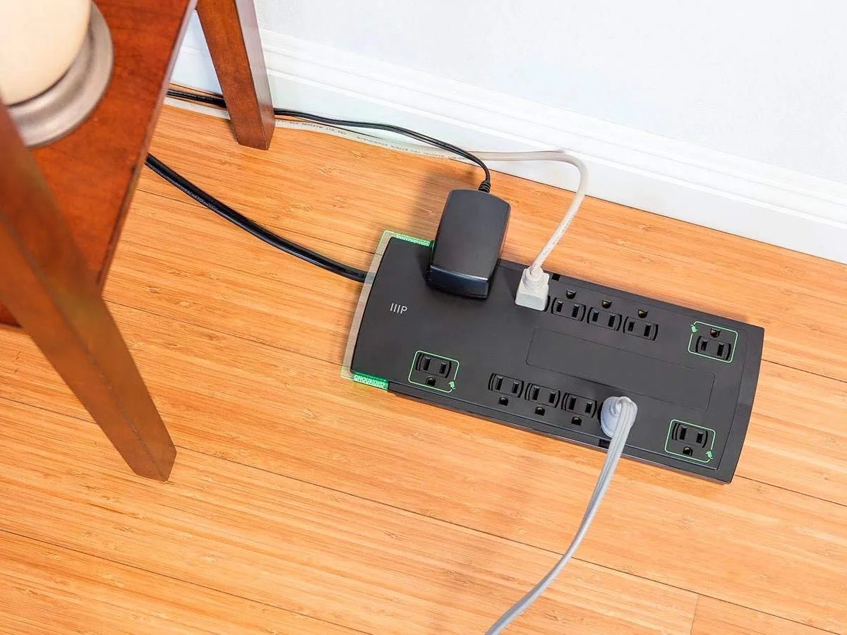 Monoprice 12 Outlet Slim Surge Protector Power Strip - 10 Feet - Black | Heavy Duty Cord | UL Rated, 4