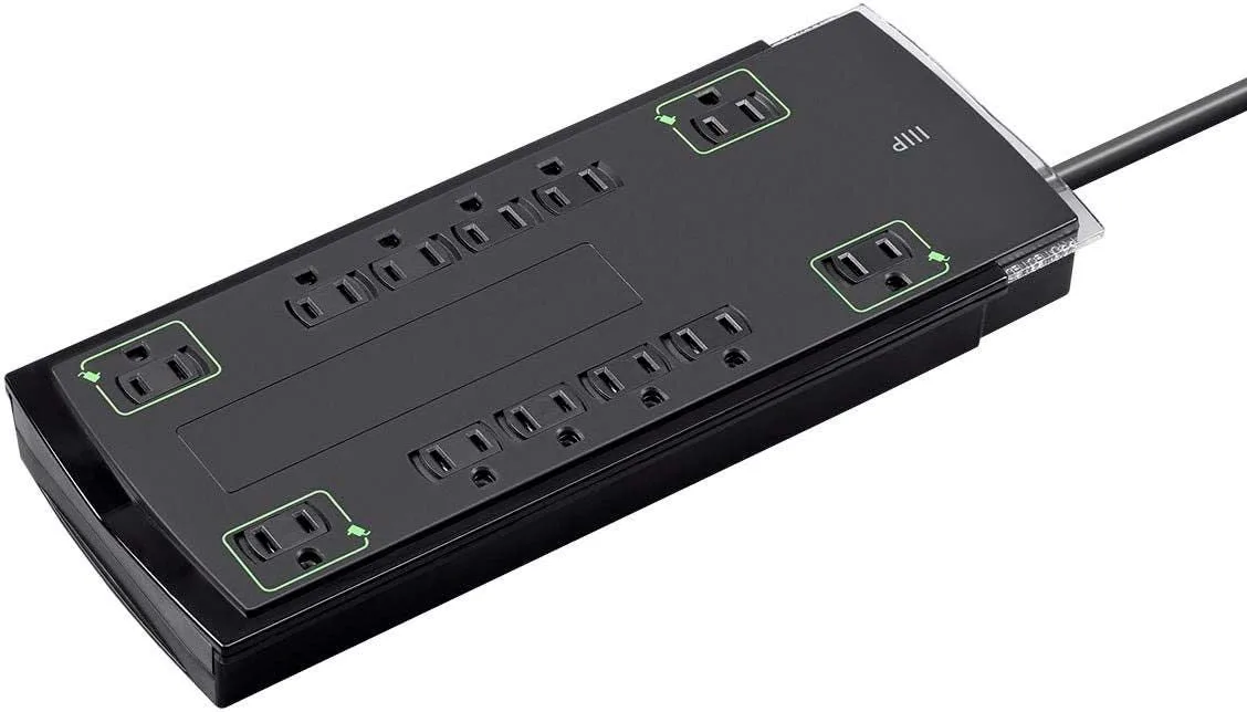 Monoprice 12 Outlet Slim Surge Protector Power Strip - 10 Feet - Black | Heavy Duty Cord | UL Rated, 4