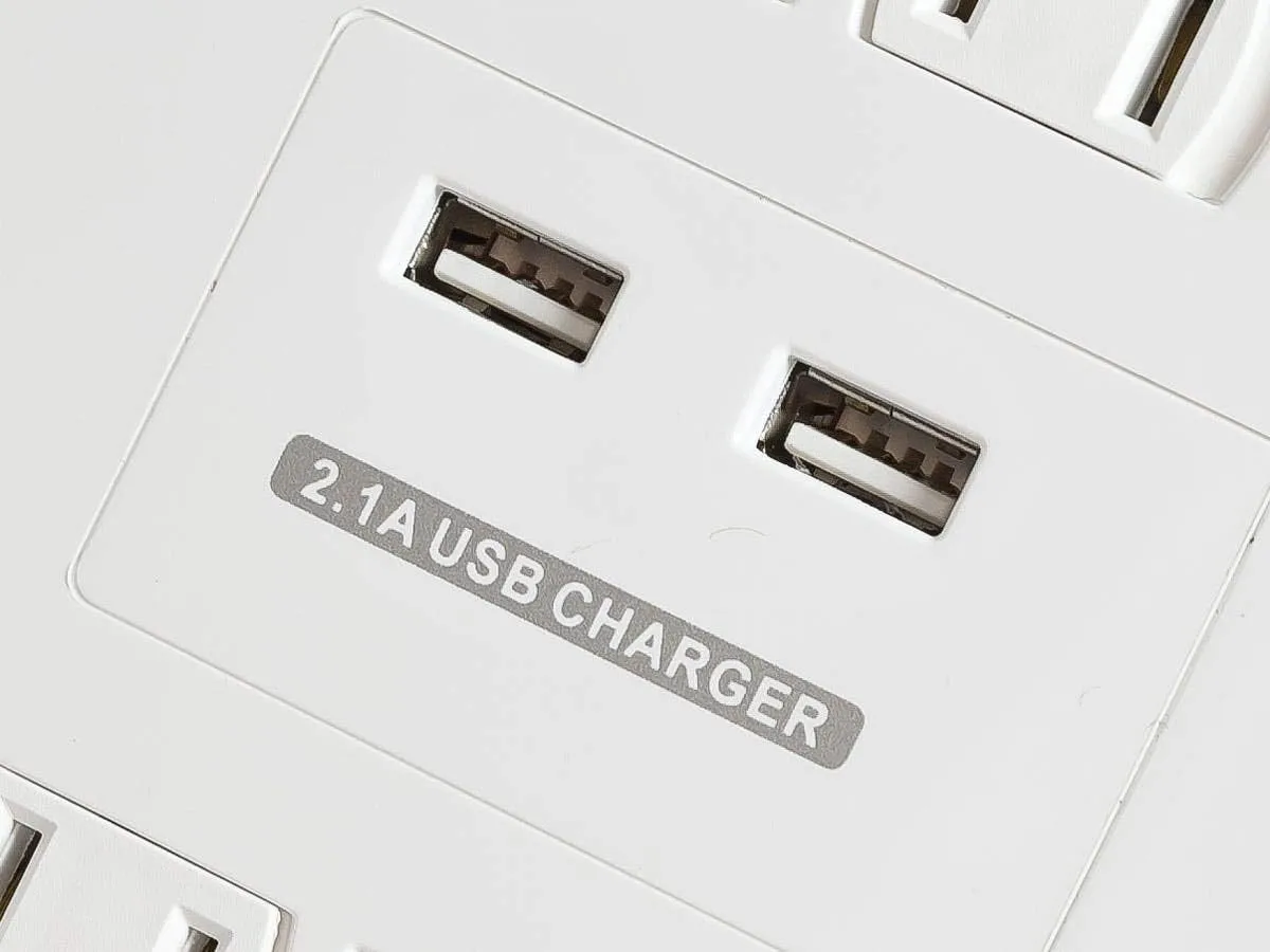 Monoprice Power & Surge - 12 Outlet Surge Protector Power Strip With 2 Built In 2.1A USB Charger Ports - 6 Feet