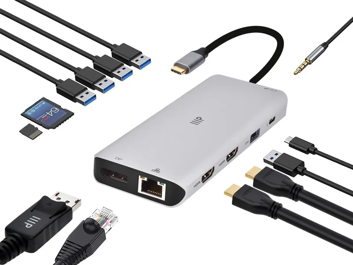 Monoprice 13-in-1 Dual-HDMI + DisplayPort Multi-Stream Transport (MST) Triple Monitor Docking Station - 4K, 5Gbps USB