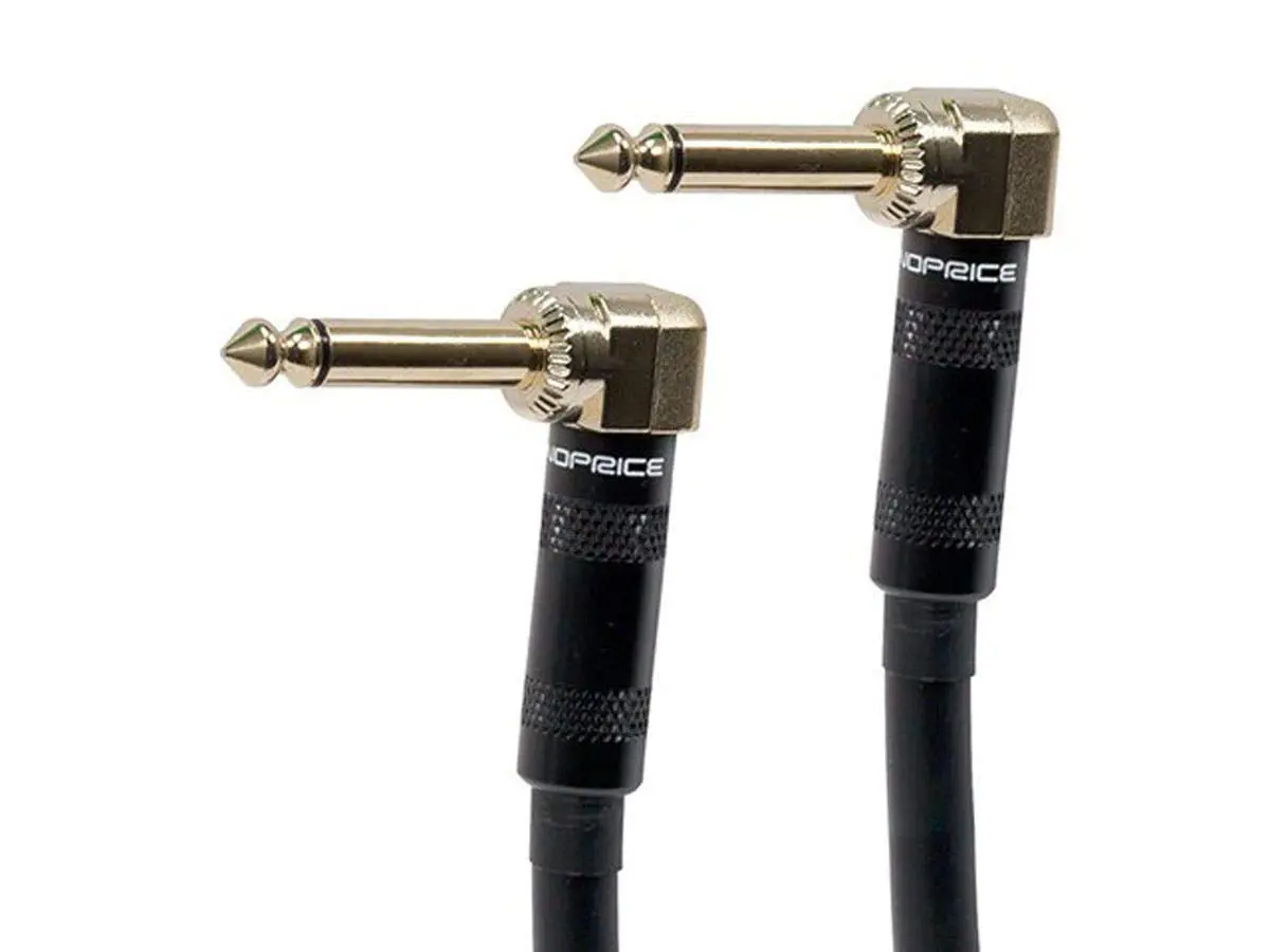 Monoprice 1/4-Inch TS Right Angle Male to 1/4-Inch TS Right Angle Male Cable - 10 Feet - Black, 16AWG