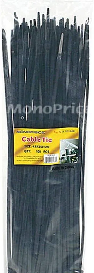 MONOPRICE Cable Ties 100-Piece Pack Nylon Zip Ties - Black