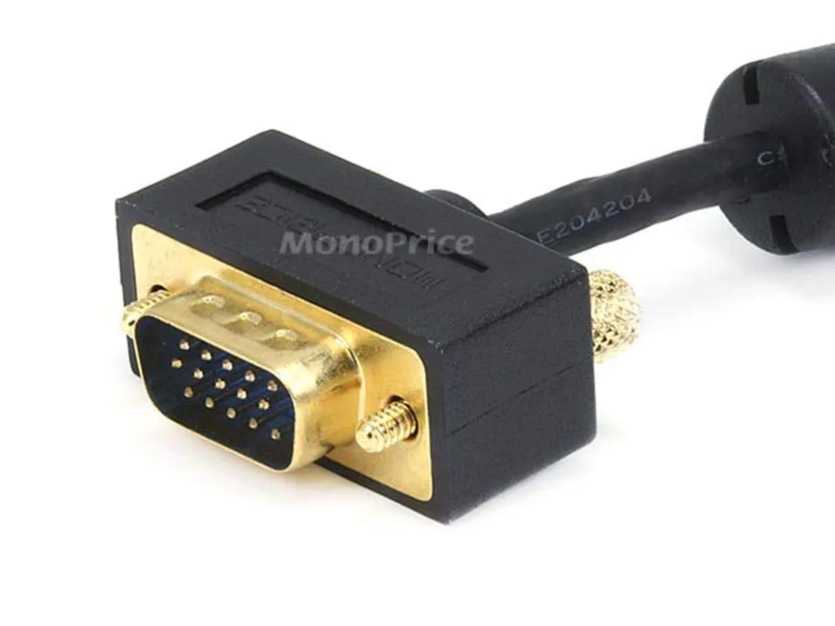 Monoprice Ultra Slim SVGA Super VGA Male-to-Male Monitor Cable with Ferrites and Gold-Plated DE-15 Connectors