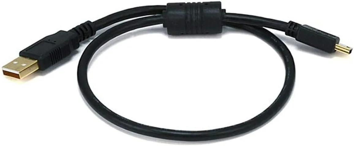 Monoprice 1.5-Feet USB 2.0 A Male to Mini-B 5pin Male 28/24AWG Cable with Ferrite Core (Gold Plated) (105446),Black