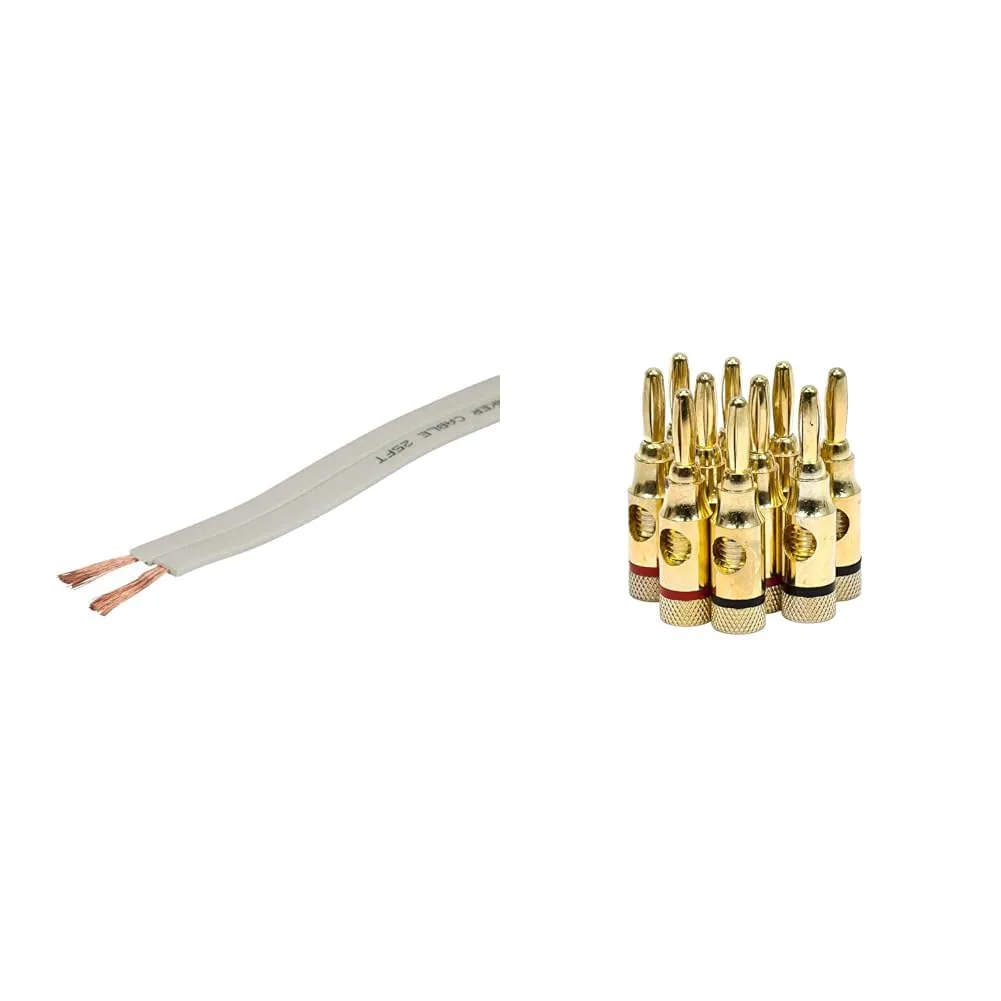 Monoprice 16AWG Pure Copper Flat Speaker Wire with Gold Plated Banana Plugs