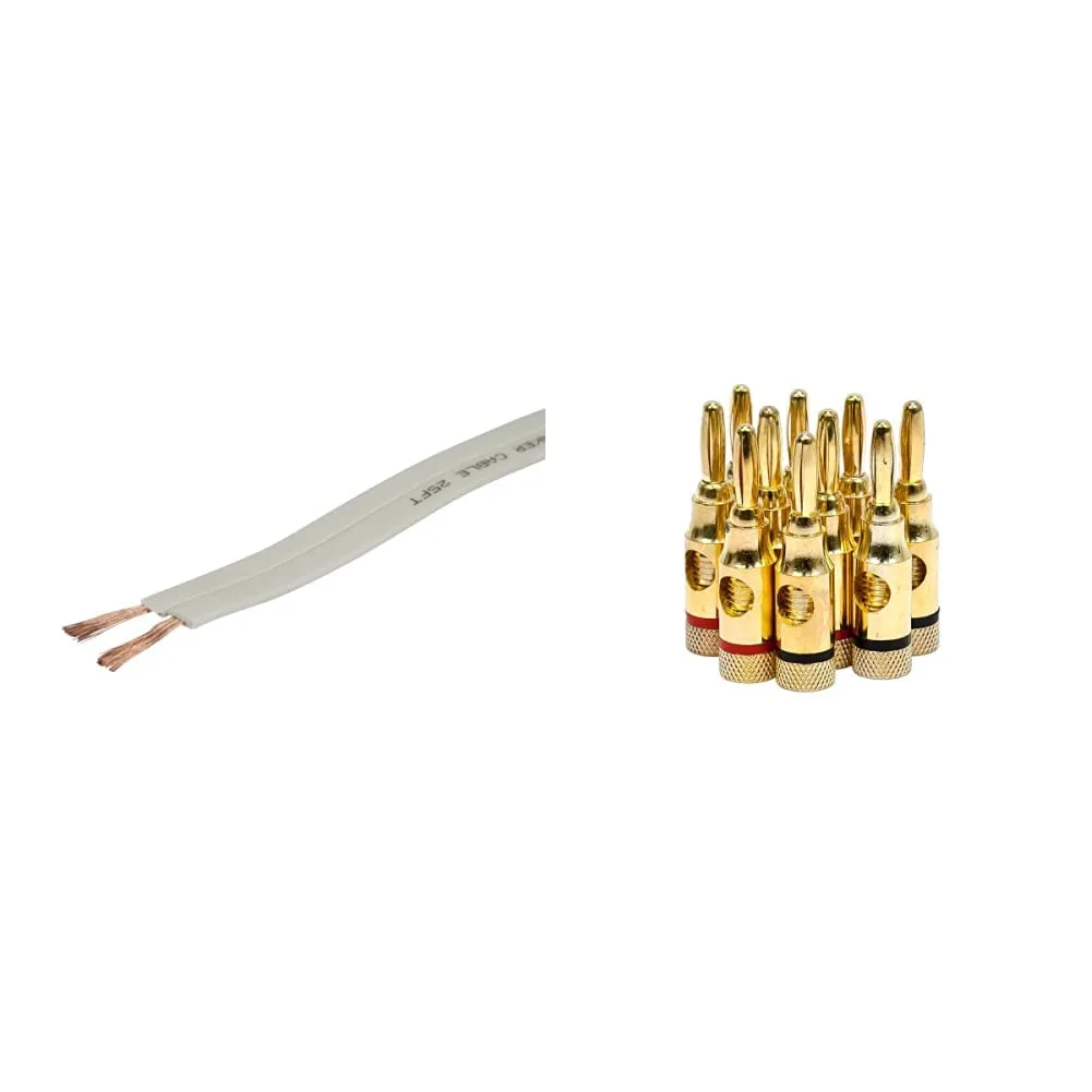 Monoprice 16AWG Pure Copper Flat Speaker Wire with Gold Plated Banana Plugs